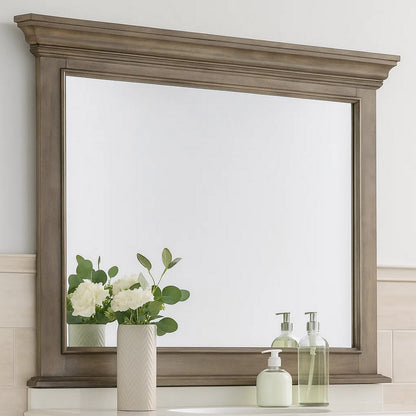 Zea Vanity Dresser Mirror, Elegant Crown Moldings in Aged Oak Brown