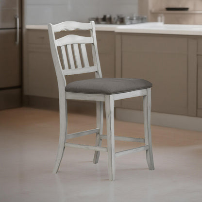 Zeke Counter Height Chairs, Set of 2, Ladder Back, Classic White Wood, Dark Gray