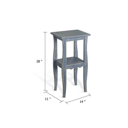 Zela Small Side End Table with Lower Shelf and Curved Legs, Ocean Blue, 11x14 Top