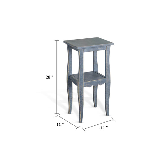 Zela Small Side End Table with Lower Shelf and Curved Legs, Ocean Blue, 11x14 Top