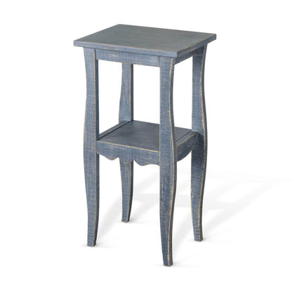 Zela Small Side End Table with Lower Shelf and Curved Legs, Ocean Blue, 11x14 Top