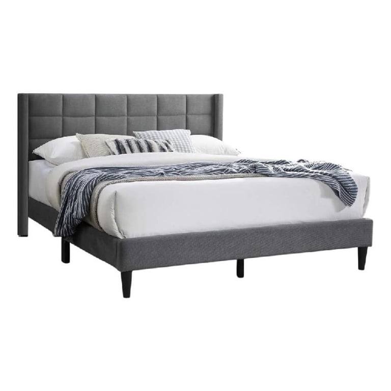 Zensa Full Bed, Light Gray Linen Upholstery, Padded Wing Headboard