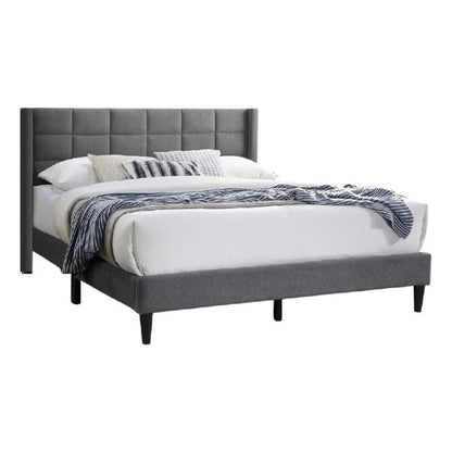 Zensa Full Bed, Light Gray Linen Upholstery, Padded Wing Headboard
