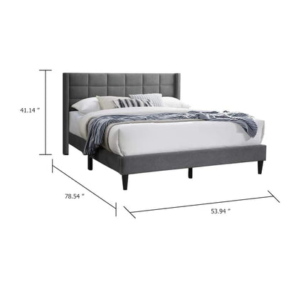 Zensa Full Bed, Light Gray Linen Upholstery, Padded Wing Headboard