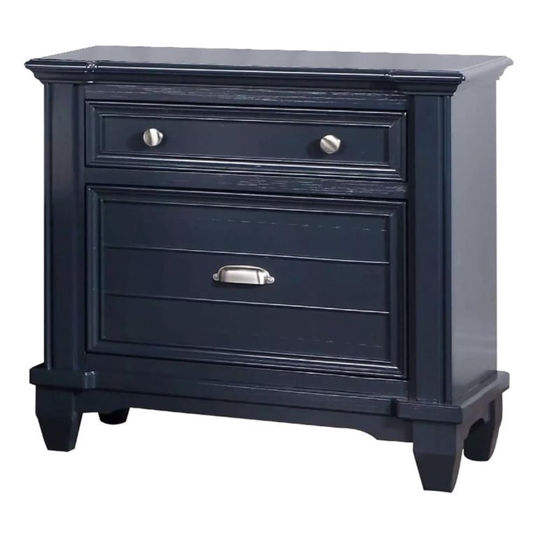 Zeny Nightstand, 1 Cup Handle Drawer w 1 Shelf, Slate Blue Solid Wood