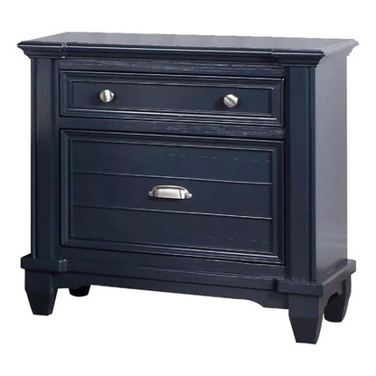 Zeny Nightstand, 1 Cup Handle Drawer w 1 Shelf, Slate Blue Solid Wood