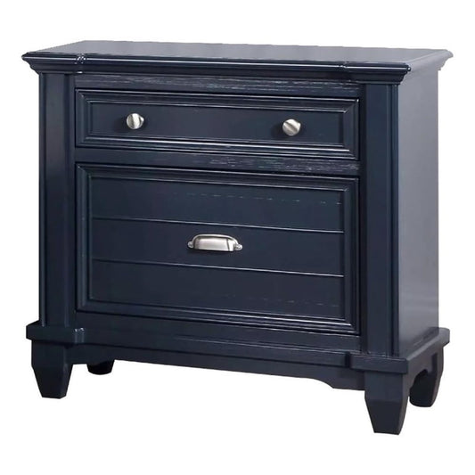 Zeny Nightstand, 1 Cup Handle Drawer w 1 Shelf, Slate Blue Solid Wood