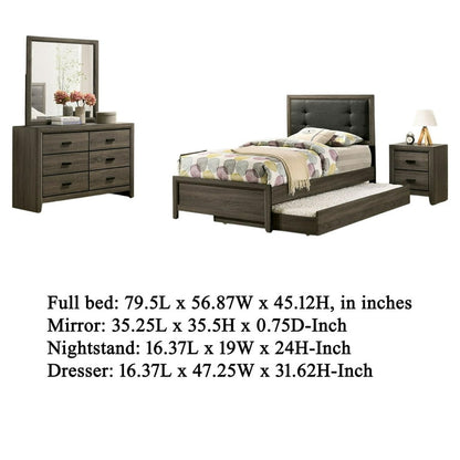 Meli 4pc Full Size Bedroom Set, Upholstered, Dresser, Gray Solid Wood