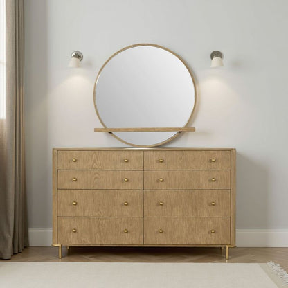 Fij Oval Dresser Mirror, Sand Wash Wood, Felt-Lined Tray, 38 Inch