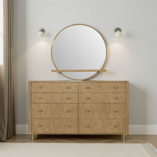 Fij Oval Dresser Mirror, Sand Wash Wood, Felt-Lined Tray, 38 Inch