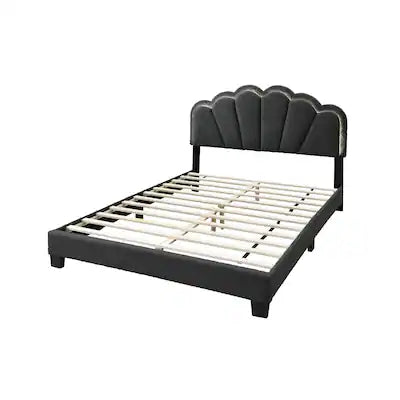 Madsy Full Bed, Pink Upholstered Fan-Shaped Headboard, Metallic Accents
