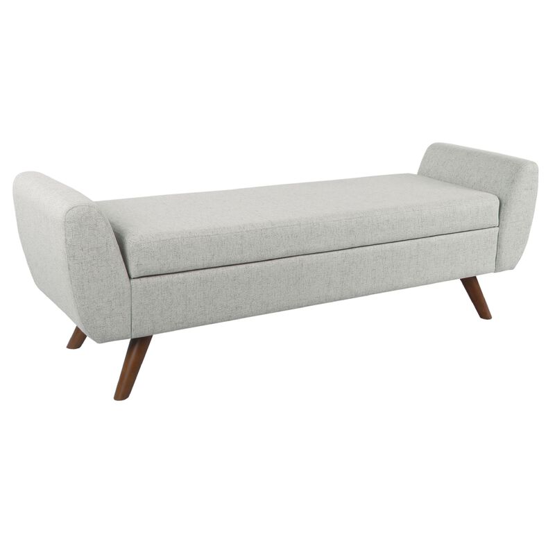 Rae Storage Bench Ottoman with Arms, Light Gray Woven Fabric, 60 Inch