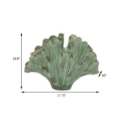 18 Inch Accent Vase, Intricate Kelp Design, Green Ceramic, Brown Accents
