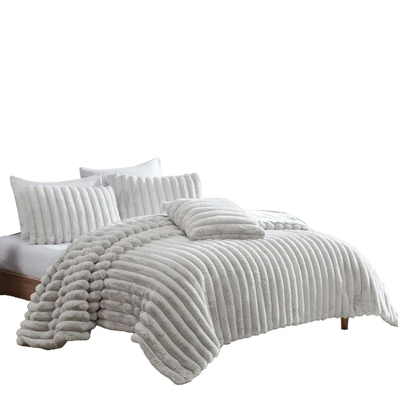 Sieno 4pc Comforter Set, Faux Fur and Micro Mink Backing – Grey