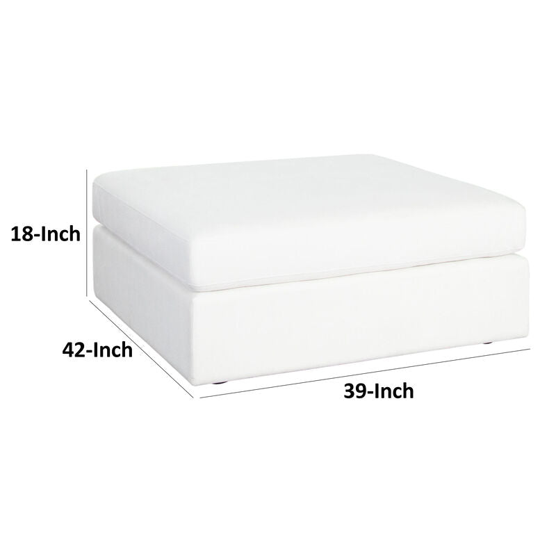 Lipi Accent Ottoman, Plush Mist White, 42 Inch Solid Wood Frame