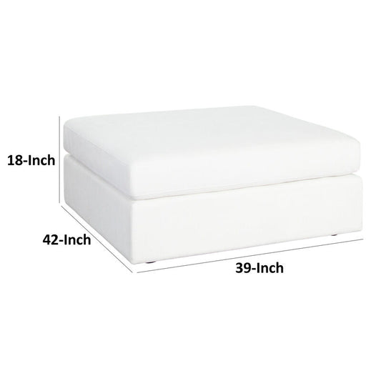 Lipi Accent Ottoman, Plush Mist White, 42 Inch Solid Wood Frame