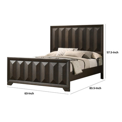 Fema Queen Bed, Vertical Facet Headboard and Footboard, Espresso Brown
