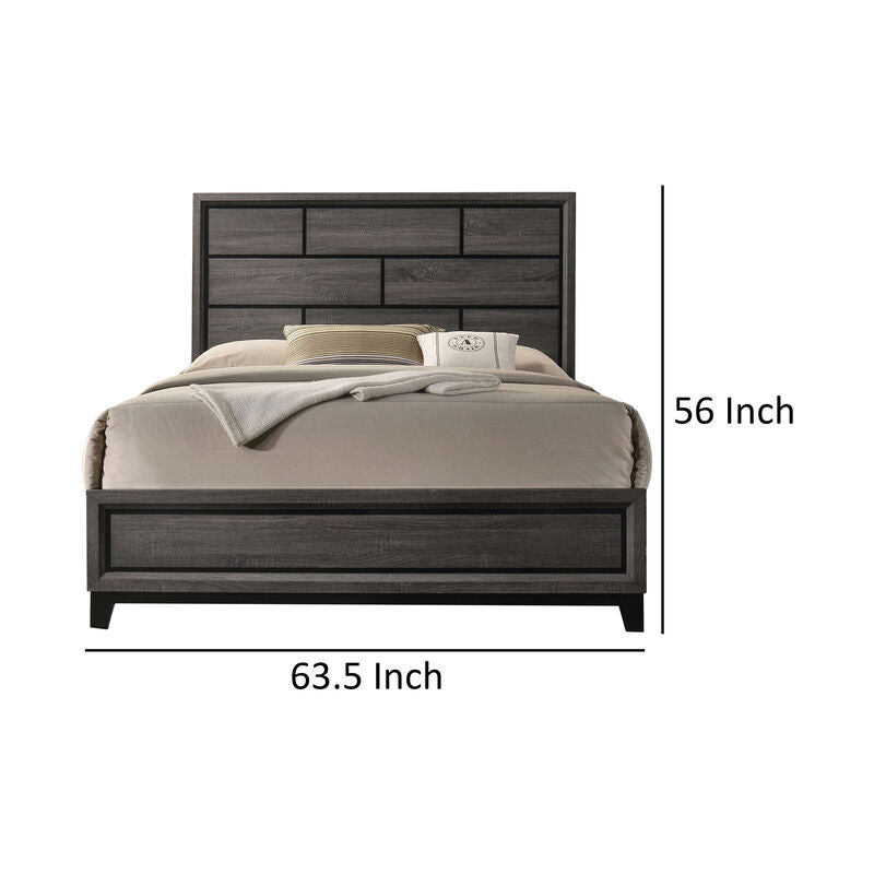Erica Full Size Bed, Gray and Black Wood Finish, Panel Style Headboard