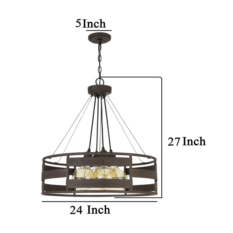 Frot 24 Inch Chandelier w Light Bulbs, Suspended Cable Design, Rust