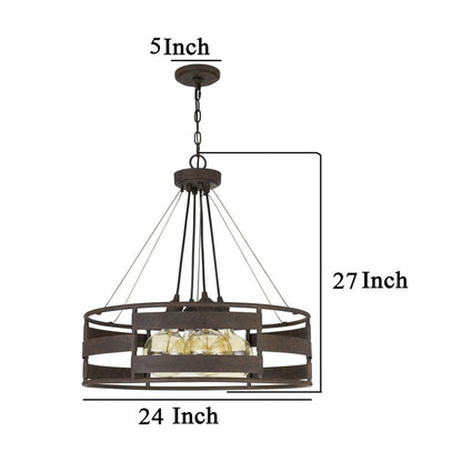 Frot 24 Inch Chandelier w Light Bulbs, Suspended Cable Design, Rust