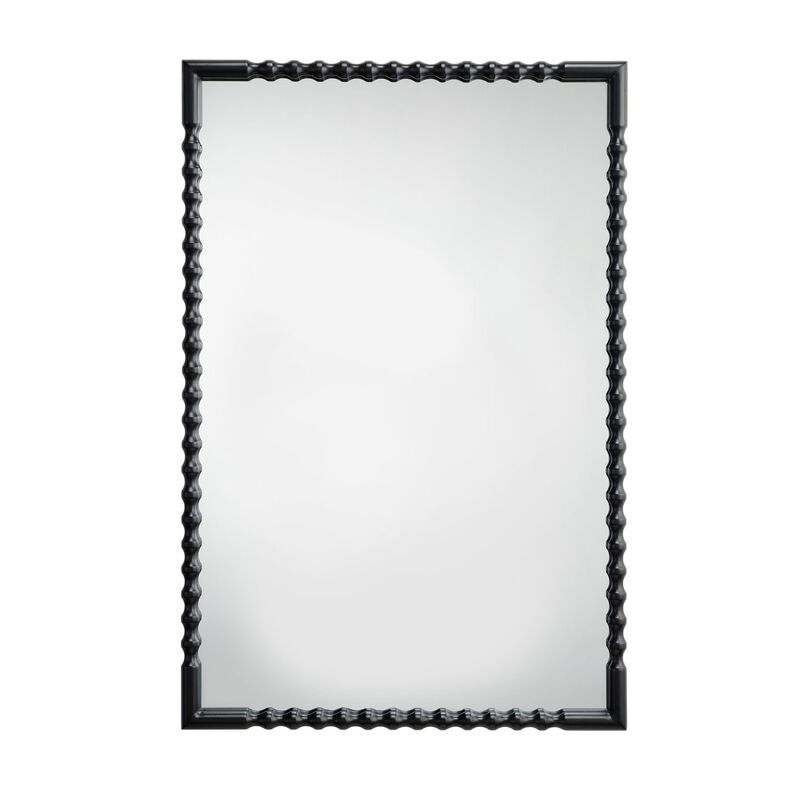 Perz Accent Wall Mirror, 24x36 Rectangular Beaded Frame, Forged Iron