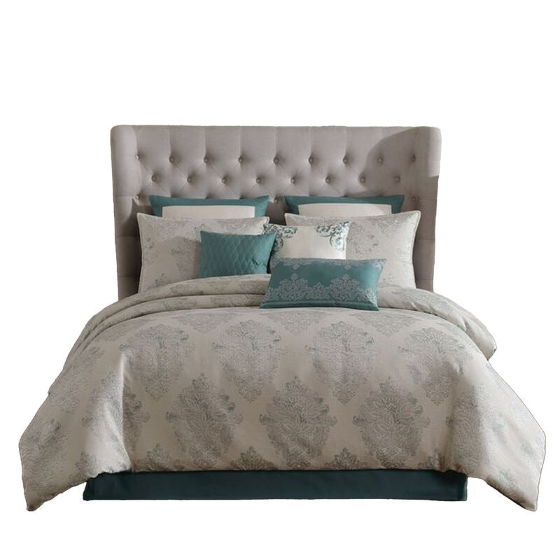 Regy 10pc Queen Size Comforter Set with Shams, Blue Gray Medallion