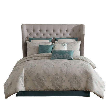 Regy 10pc Queen Size Comforter Set with Shams, Blue Gray Medallion