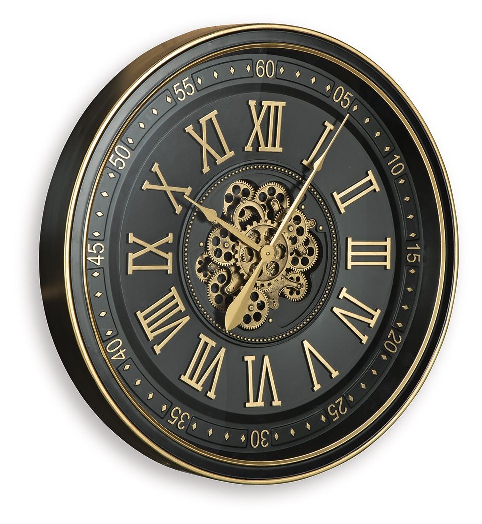 Dairton Wall Clock, Black & Gold Finish