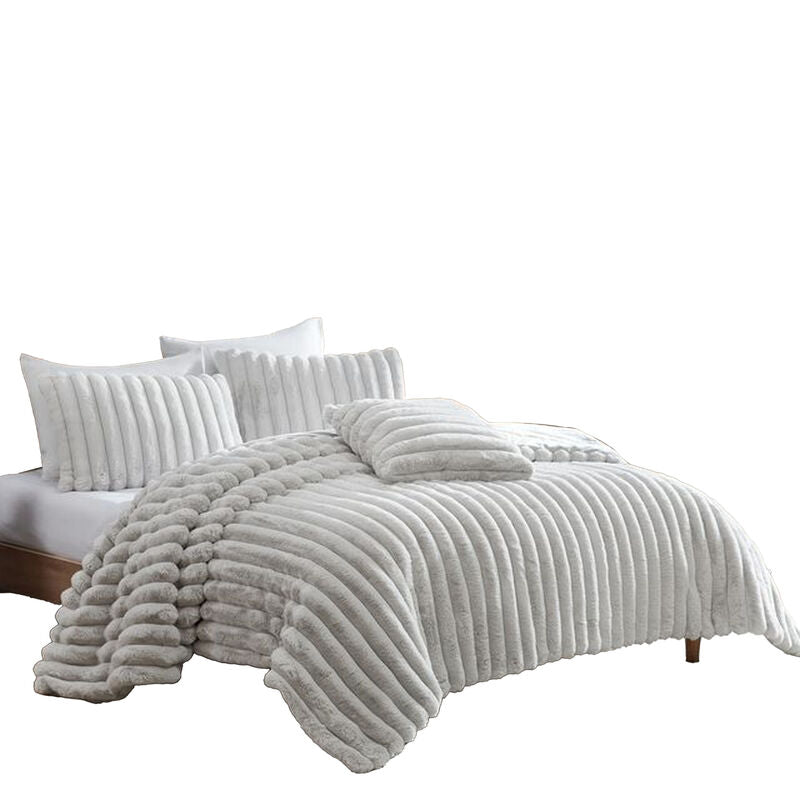 Sieno 4pc Queen Comforter Set, Gray Faux Fur and Micro Mink Backing