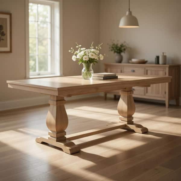 Anna Dining Bench, 60 Inch, Double Pedestal, Wheat Brown Solid Wood