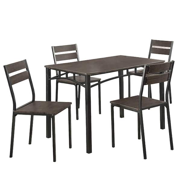 5 Piece Metal And Wood Counter Height Table Set In Antique Brown