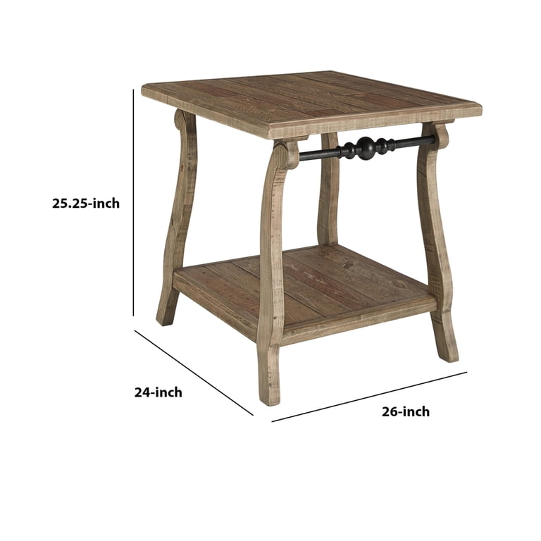 Voz Side End Table, Drawer and Open Shelf, Walnut Brown, Black 22 Inch