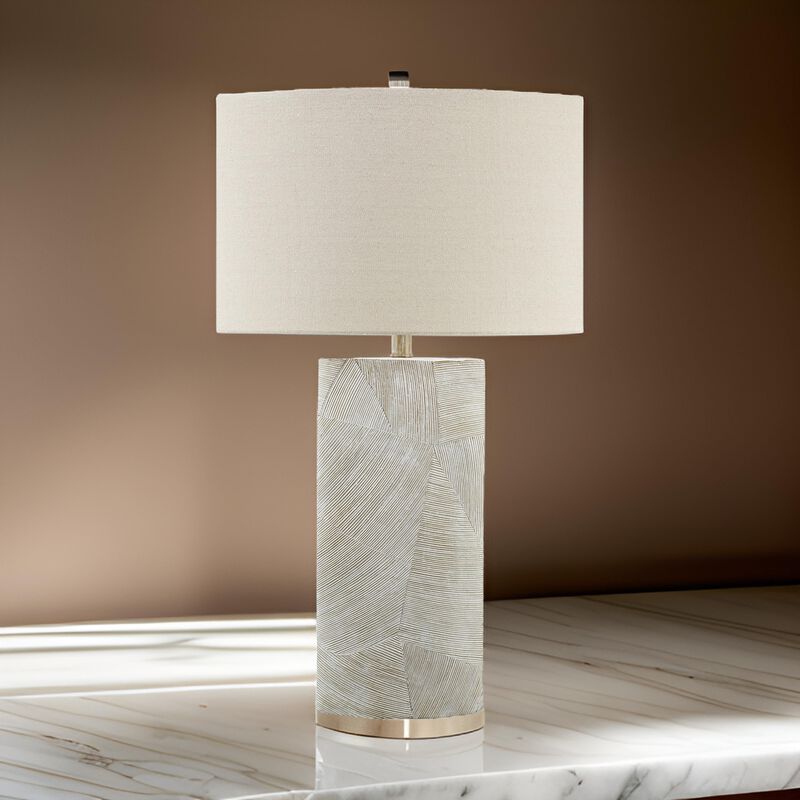 Bard 30 Inch Table Lamp, Accent Cylindrical Base, Ivory Oval Fabric Shade