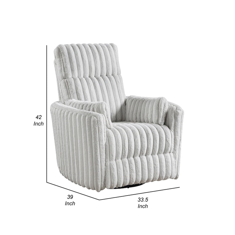 Swivel Manual Recliner Chair, 2 Pillows, White Corduroy, 39 Inch