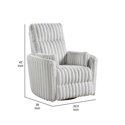 Swivel Manual Recliner Chair, 2 Pillows, White Corduroy, 39 Inch