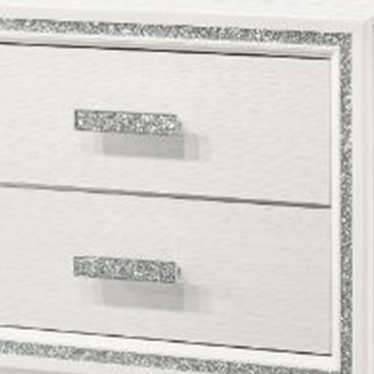 Nightstand with 2 Drawers and Shimmer Accent Trim, White