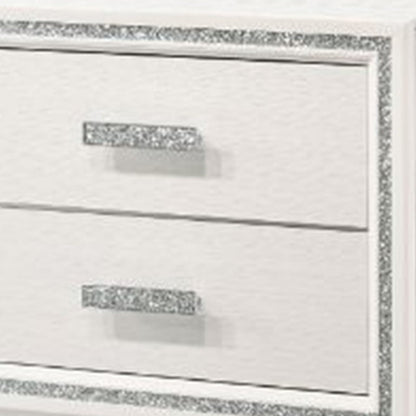 Nightstand with 2 Drawers and Shimmer Accent Trim, White