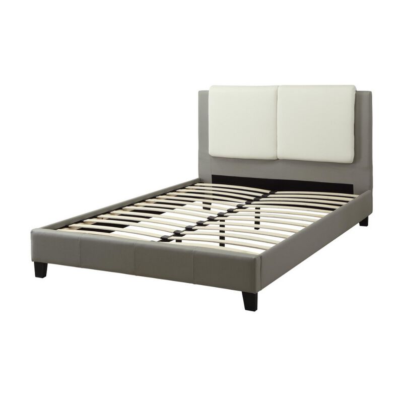 Elegant Wooden Full Bed With White PU Head Board, Gray