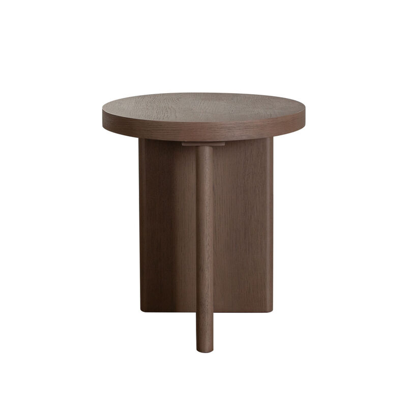 Peny Side End Table, 18 Inch Round Top with Cross Legs in Dark Oak Brown