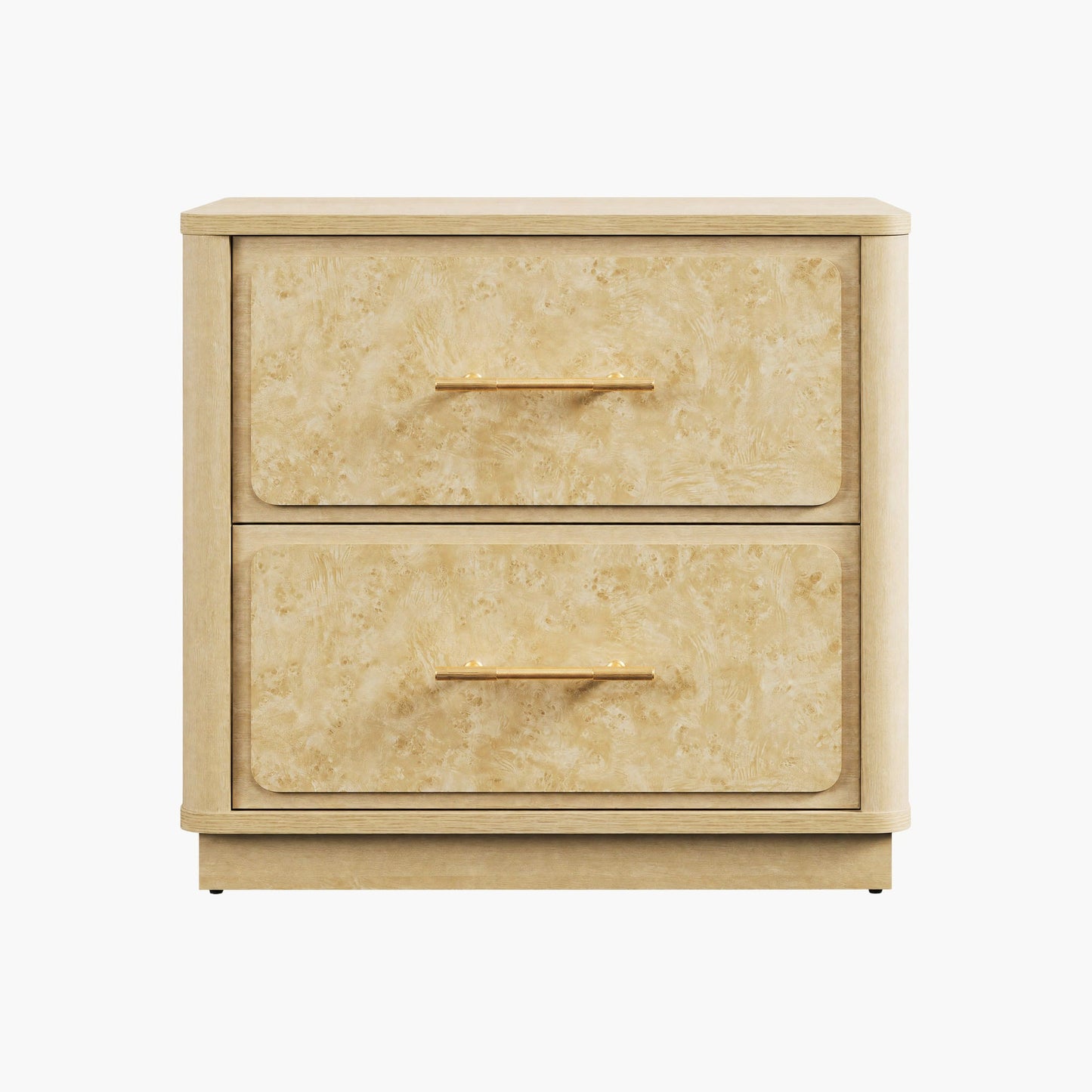 Boko Nightstand, 2 Drawers w Modern Gold Metal Handles, 20 Inch White