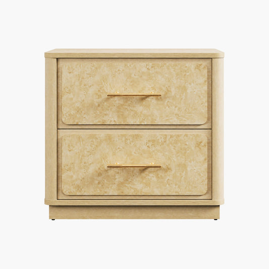 Boko Nightstand, 2 Drawers w Modern Gold Metal Handles, 20 Inch White