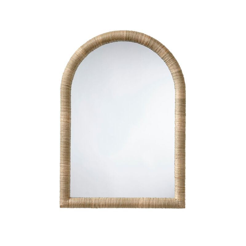 Tipz Wall Mirror, 34 Inch Natural Brown Arch Frame, Woven Seagrass