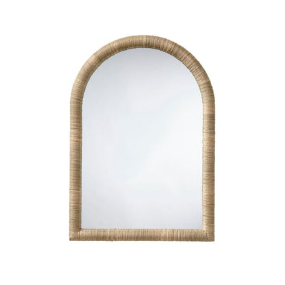 Tipz Wall Mirror, 34 Inch Natural Brown Arch Frame, Woven Seagrass