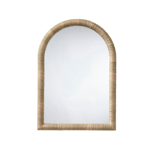 Tipz Wall Mirror, 34 Inch Natural Brown Arch Frame, Woven Seagrass