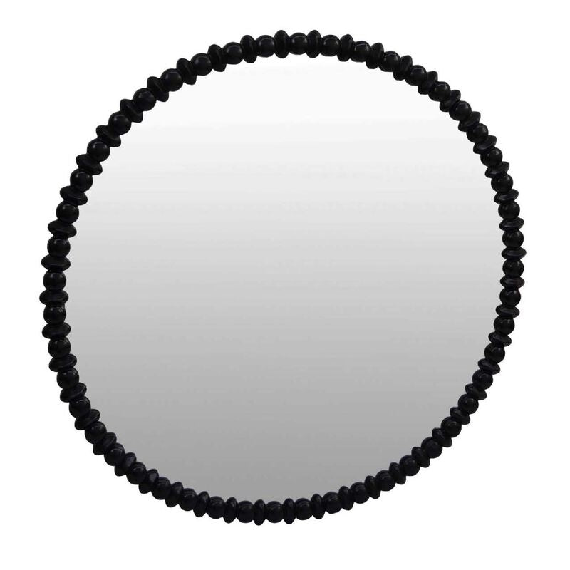 Perz Wall Mirror, 36 Inch Round with Black Beaded Wood Frame