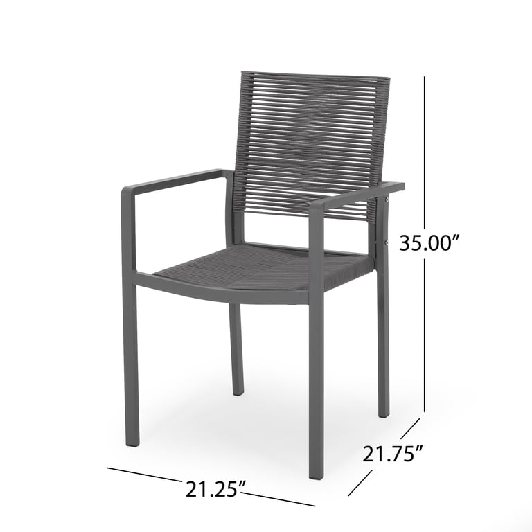 Teny Outdoor Dining Chair Set of 2, Open Back, Woven Rope, Dark Gray Metal