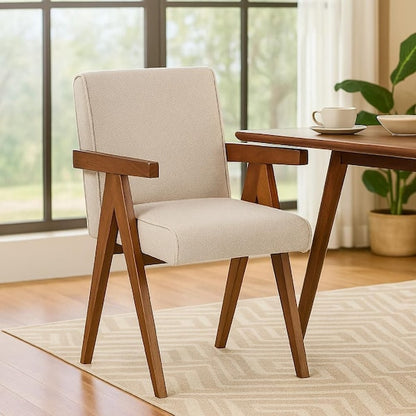 Cid Jose Accent Chair Set of 2, Beige Polyester, Walnut Brown Wood