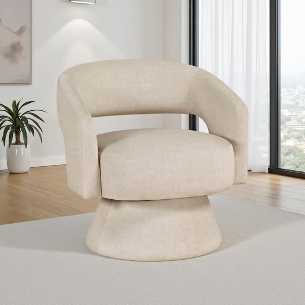 Lessa Swivel Accent Chair, Beige, Round Base, Soft Foam Cushion