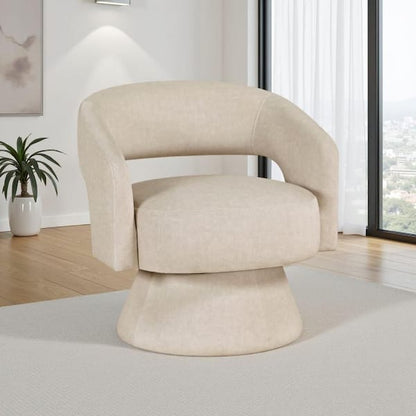 Lessa Swivel Accent Chair, Beige, Round Base, Soft Foam Cushion