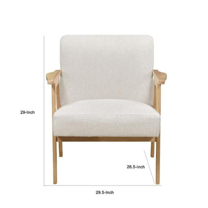 Cathy Accent Club Armchair, Soft Beige, Natural Brown Wood Frame
